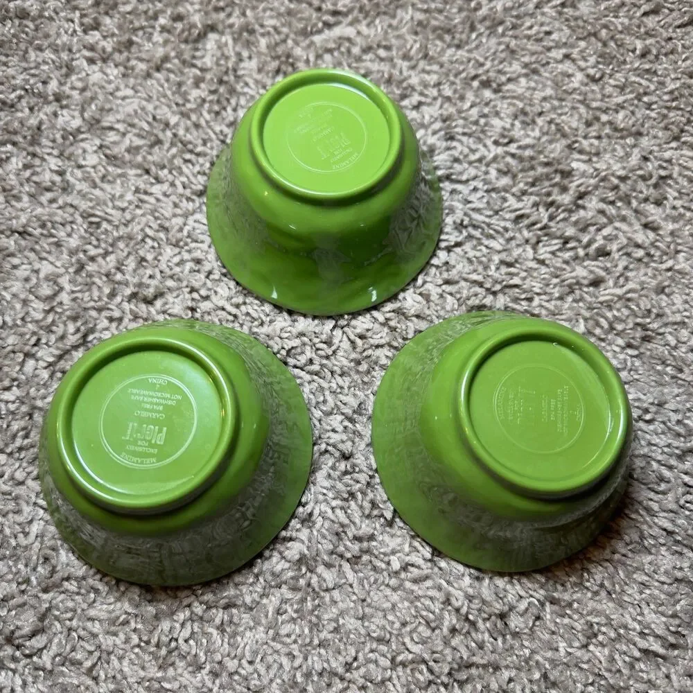 Pier 1 Imports CARMELO Green Melamine Plates Bowls LOT of 9 Snack Set Crackle